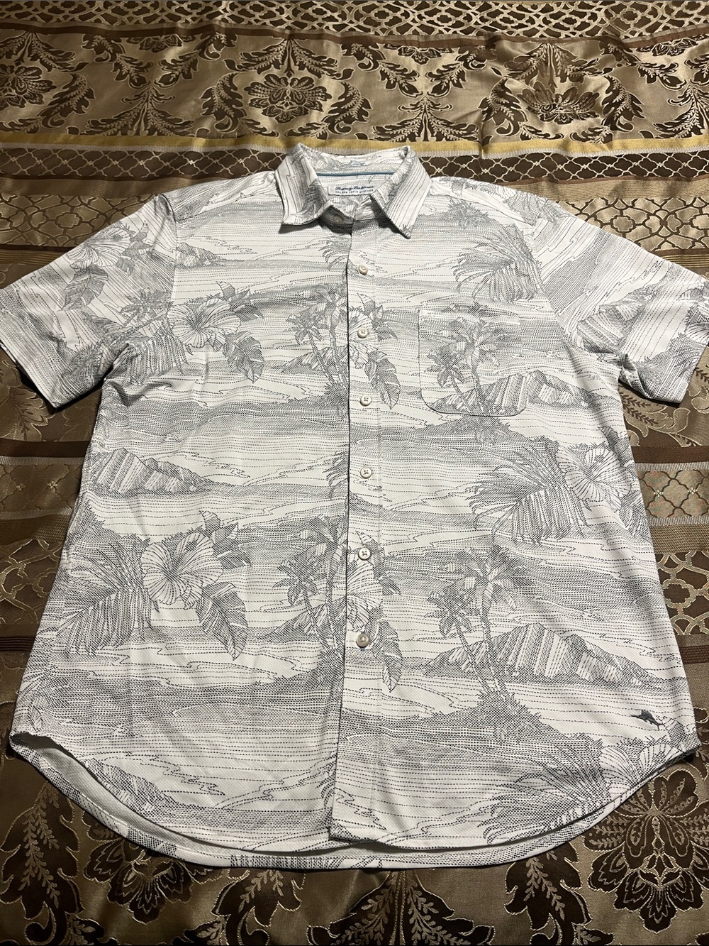 Tommy Bahama Men's Short-Sleeve White & Gray Floral Button-Up Shirt